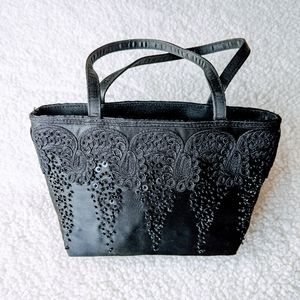 Valerie Stevens Black Satin Sequin Embellished Mini Bag